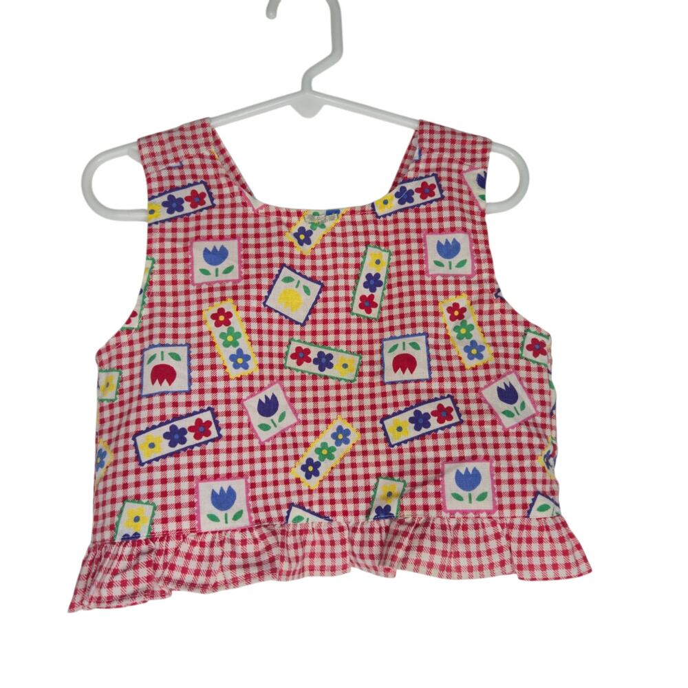 Vintage 90s Circo Girl Summer Tank Gingham Picnic Floral Red Ruffle Toddler 2T